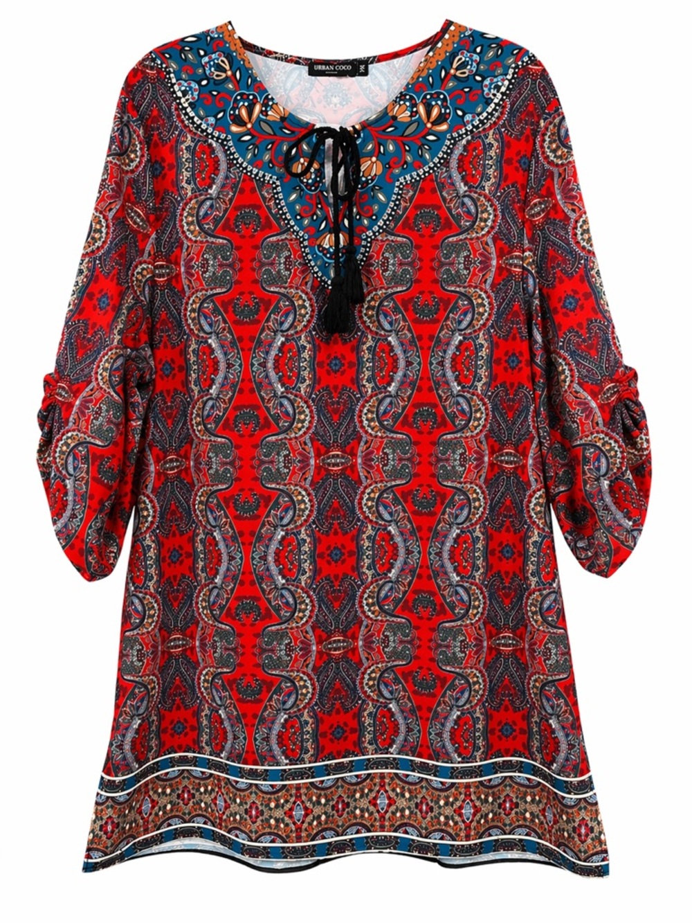 Urban Coco Boho Tunic Top‎ Paisley Tassel Neck XXL